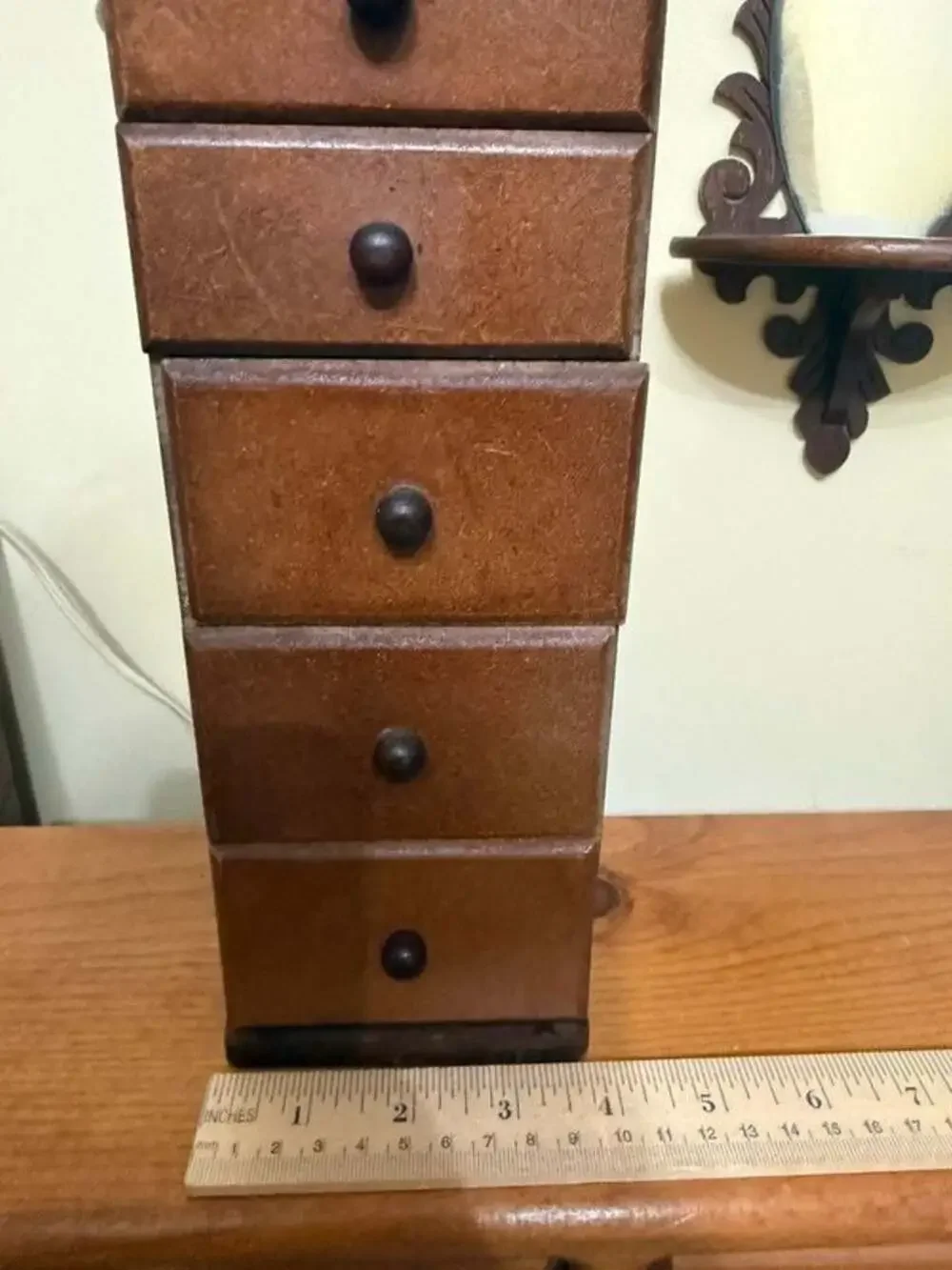 Vintage Vertical 6-Drawer Wooden Apothecary Cabinet with Heart Cutout